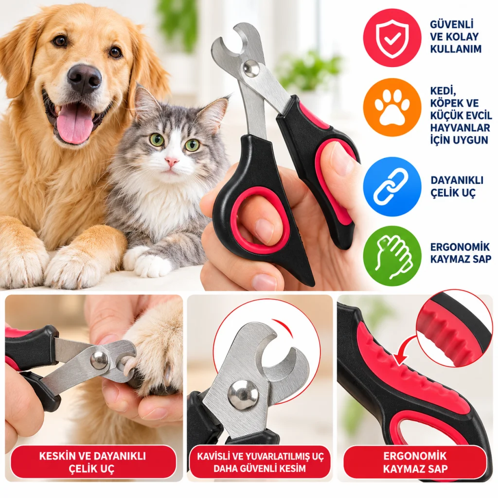 Büyük Irk Köpek Kedi Çelik Uçlu Evcil Hayvan Tırnak Makası Pati Bakım Aleti Ergonomik Kaymaz (adet fiyatıdır)