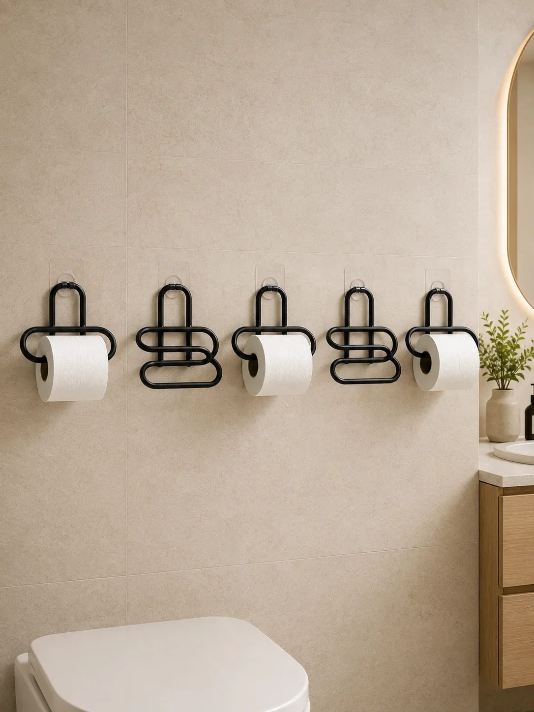 Siyah Metal WC Kağıtlık Yapışkanlı Tuvalet Kağıdı Rulo Tutucu 5 Adet Avantajlı Set görsel 2