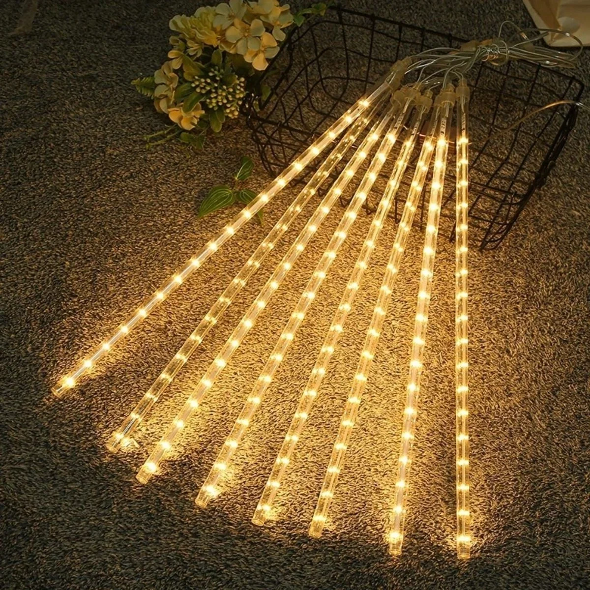 10'lu 45 cm Plastik Meteor LED USB 2M Kablo Sarı Renk Ağaç Işığı – Renk Değiştiren Asmalı Dekoratif Bahçe ve Dış Mekan Aydınlatması görsel 5