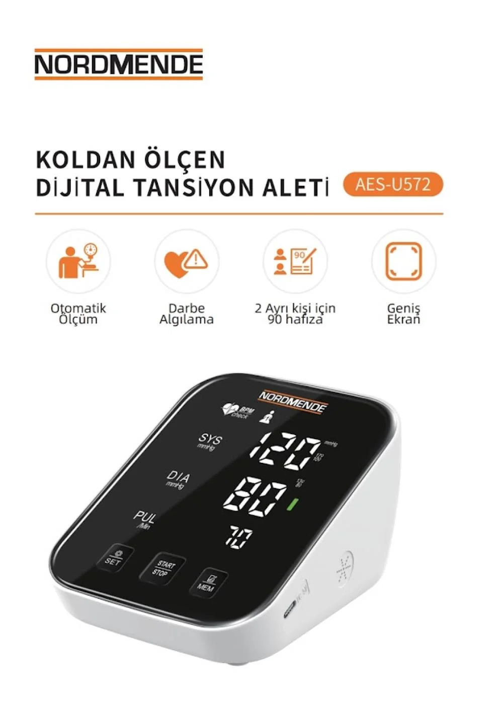 Türkçe Konuşan Şarjlı Dijital Tansiyon Aleti | Büyük LCD Ekran, Otomatik Kol Tipi, Hafızalı görsel 2