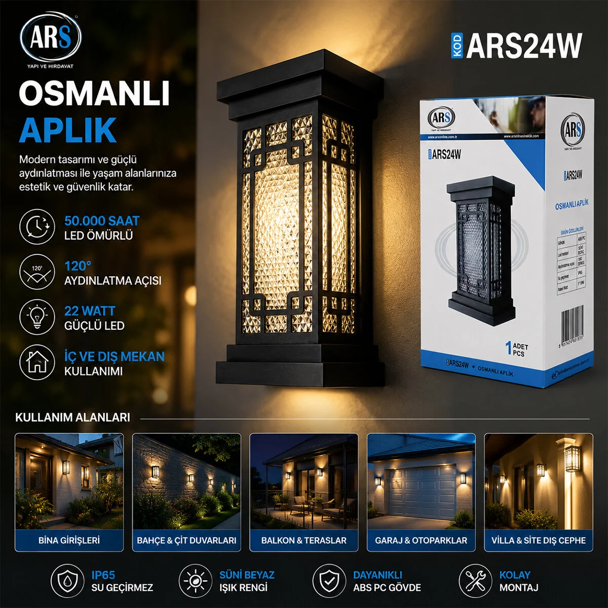 IP66 50.000 Saat Led Ömrü 22W Osmanlı Led Aplik Duvar Lambası ARS-348952 görsel 2