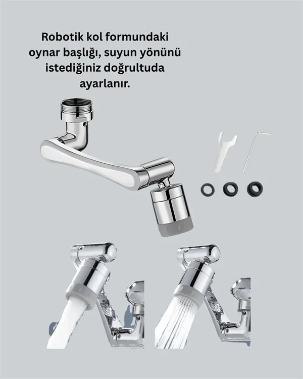 2 Modlu 1080° Dönebilen Musluk Başlığı Esnek 3 Eklemli Hareketli Tasarım görsel 4