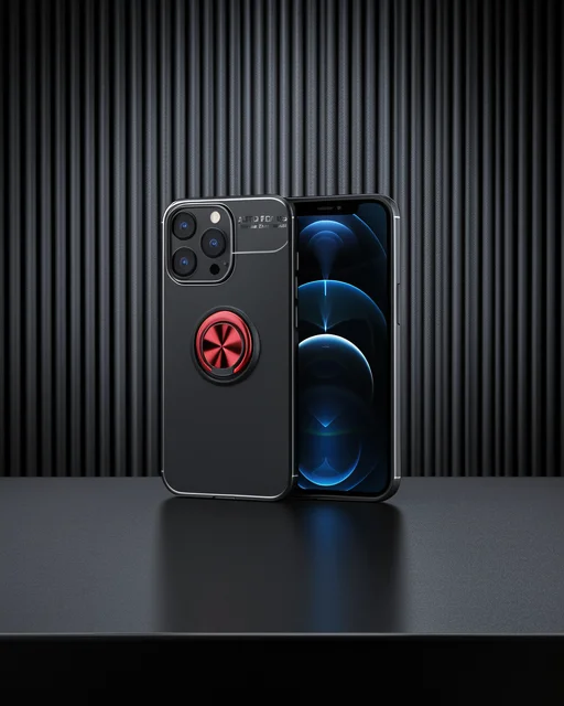 Apple İphone 13 Pro Kılıf Range Yüzüklü Silikon - Siyah-kırmızı