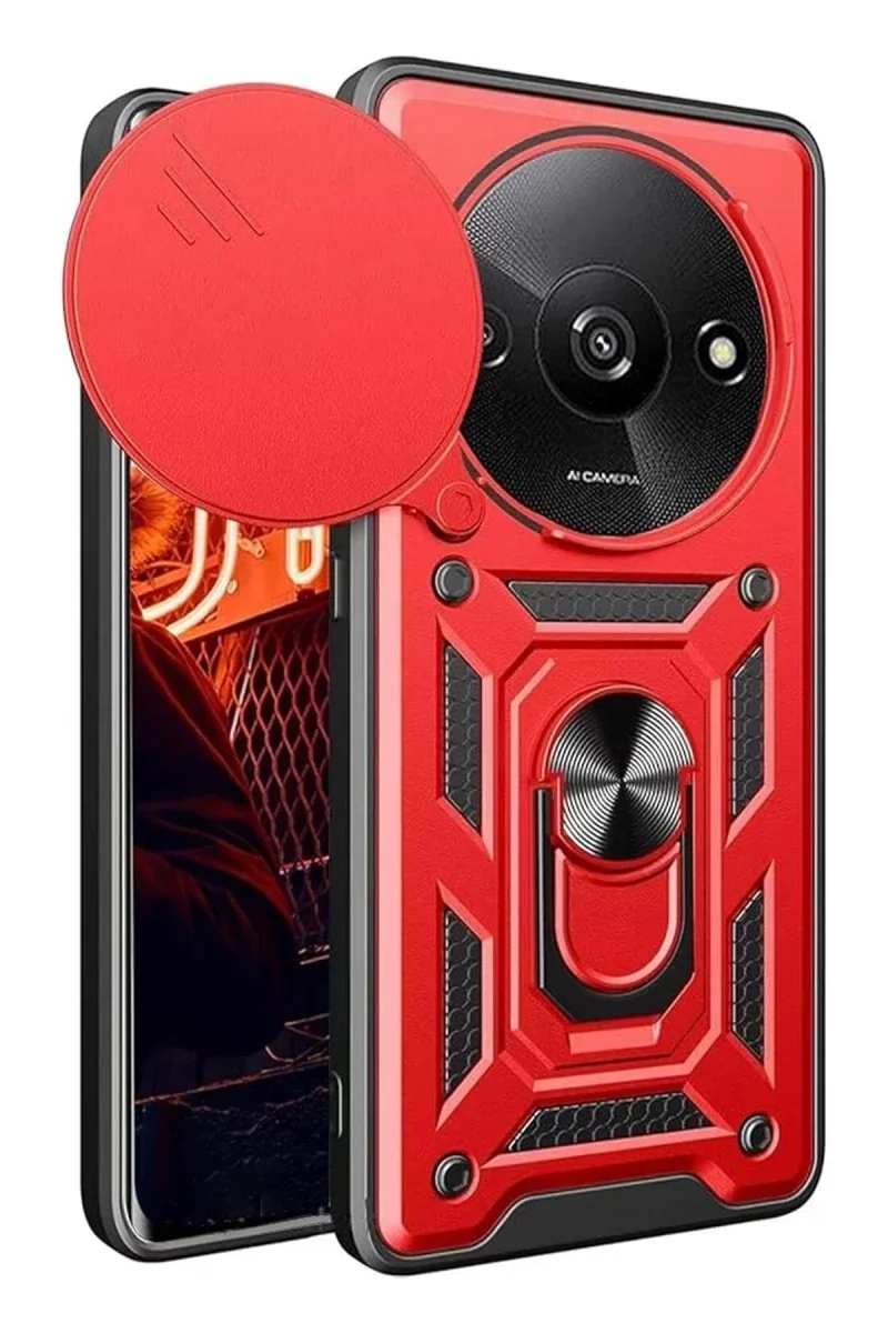 Xiao Red A3 4G Kılıf Pars Lens Yüzüklü Silikon - Kırmızı