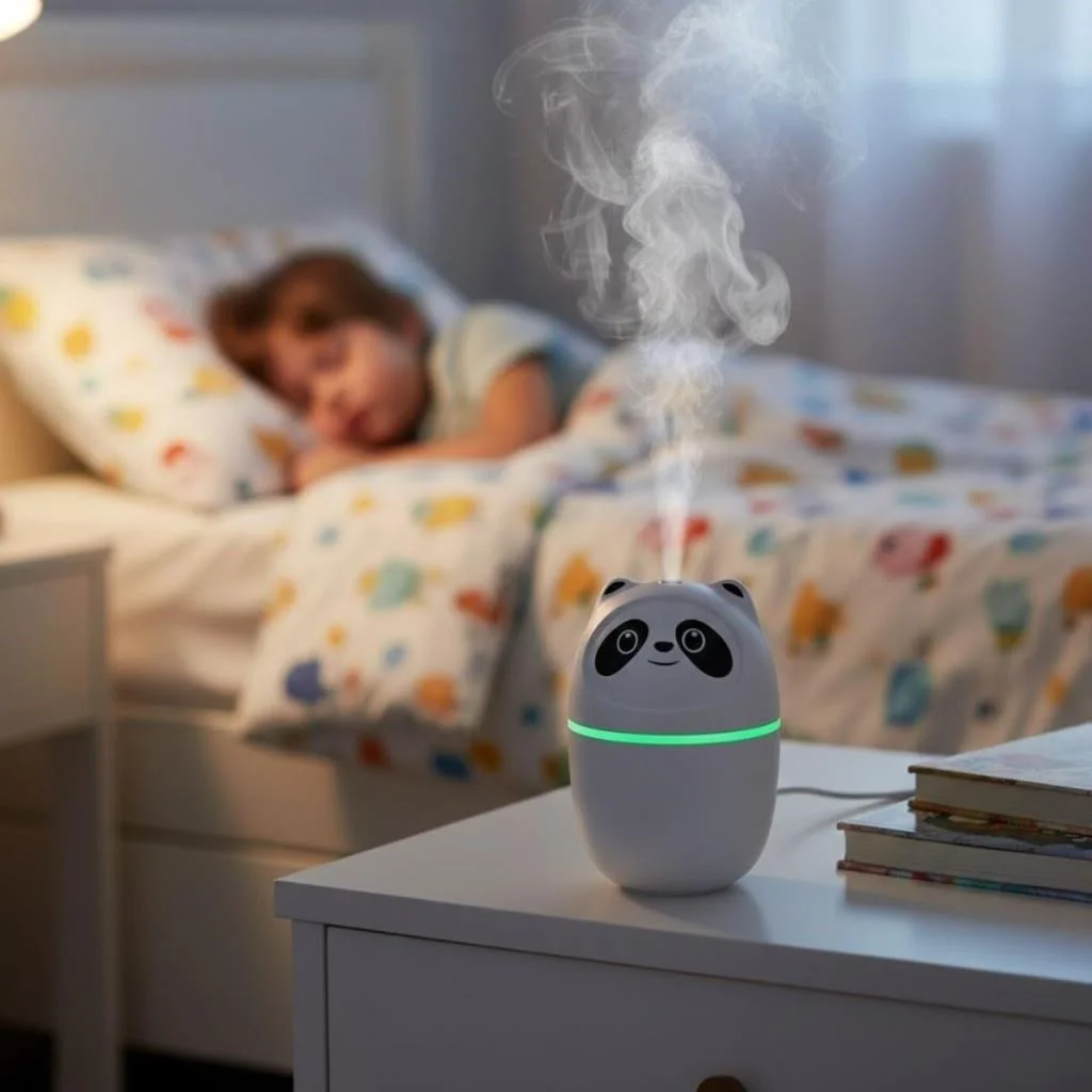 Sevimli Panda Figürlü Hava Nemlendirici – Ultrasonik Soğuk Buhar Makinesi, LED Işıklı Masaüstü Oda Nemlendirici görsel 4