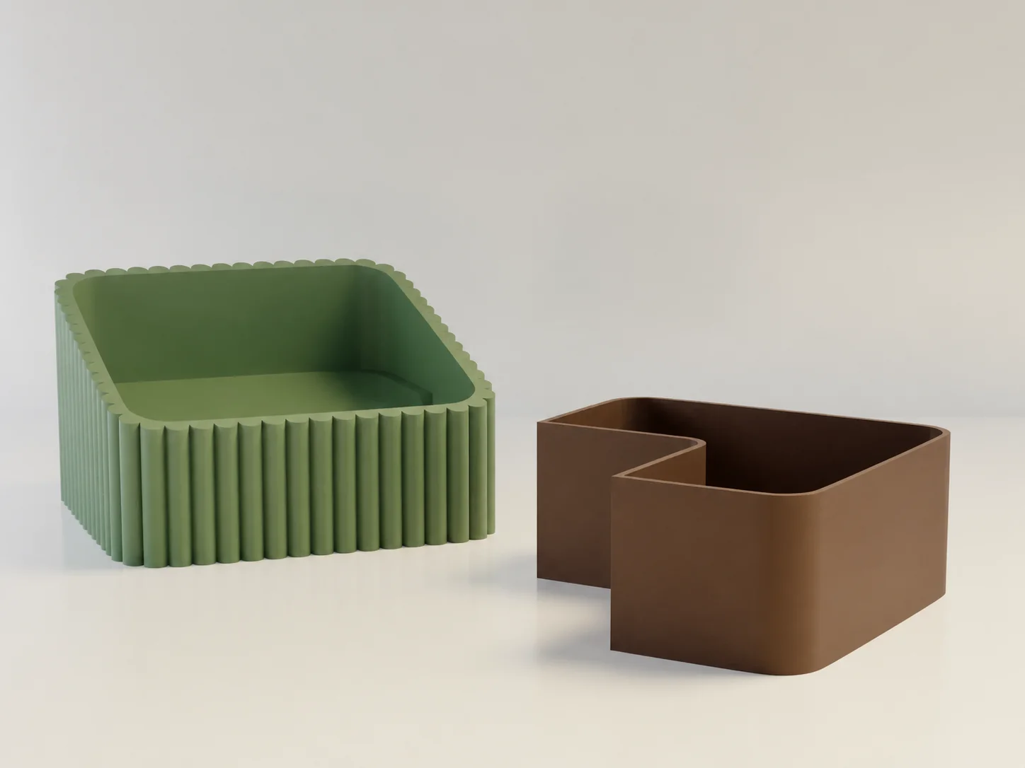 3D Baskı Fıstık Kasesi - Çift Hazneli Kabuk Ayırıcı Sunum Kasesi - Yeşil Kahverengi görsel 2