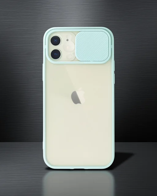 Apple İphone 12 Kılıf Palm Buzlu Kamera Sürgülü Silikon - Turkuaz