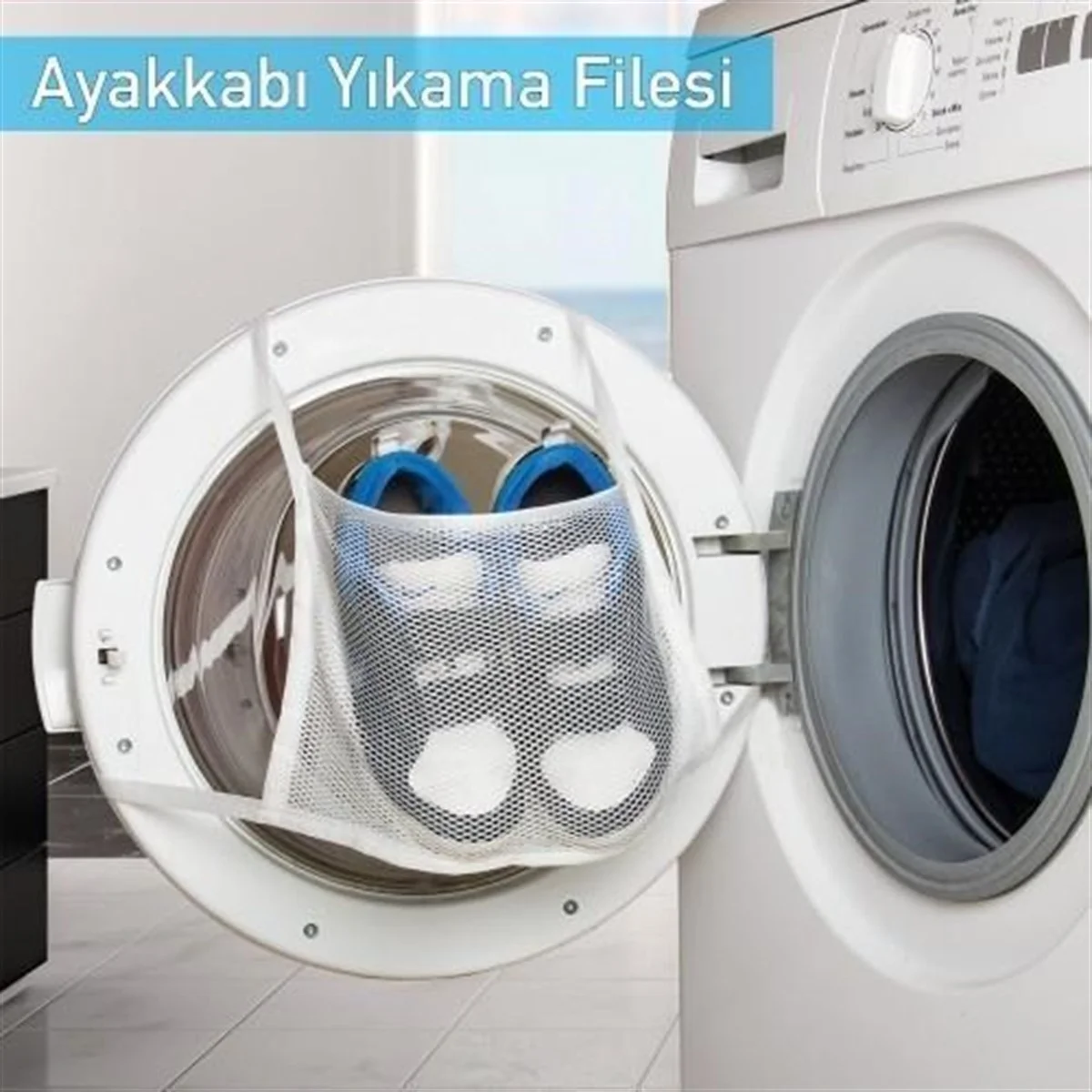 Pratik Çamaşır Makinesi Kapağa Bağlamalı Ayakkabı Yıkama Filesi görsel 3