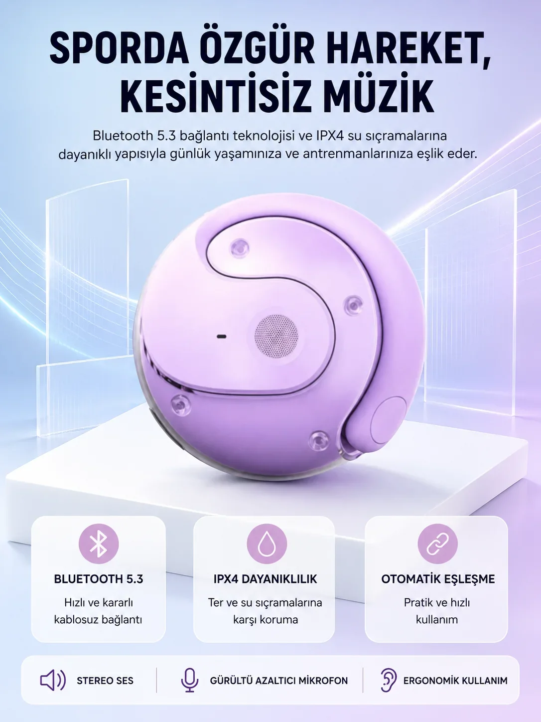 S05 Kablosuz Kulaklık Bluetooth 5.3 IPX4 Su Geçirmez Stereo Ses Otomatik Bağlantı Yeni Nesil
