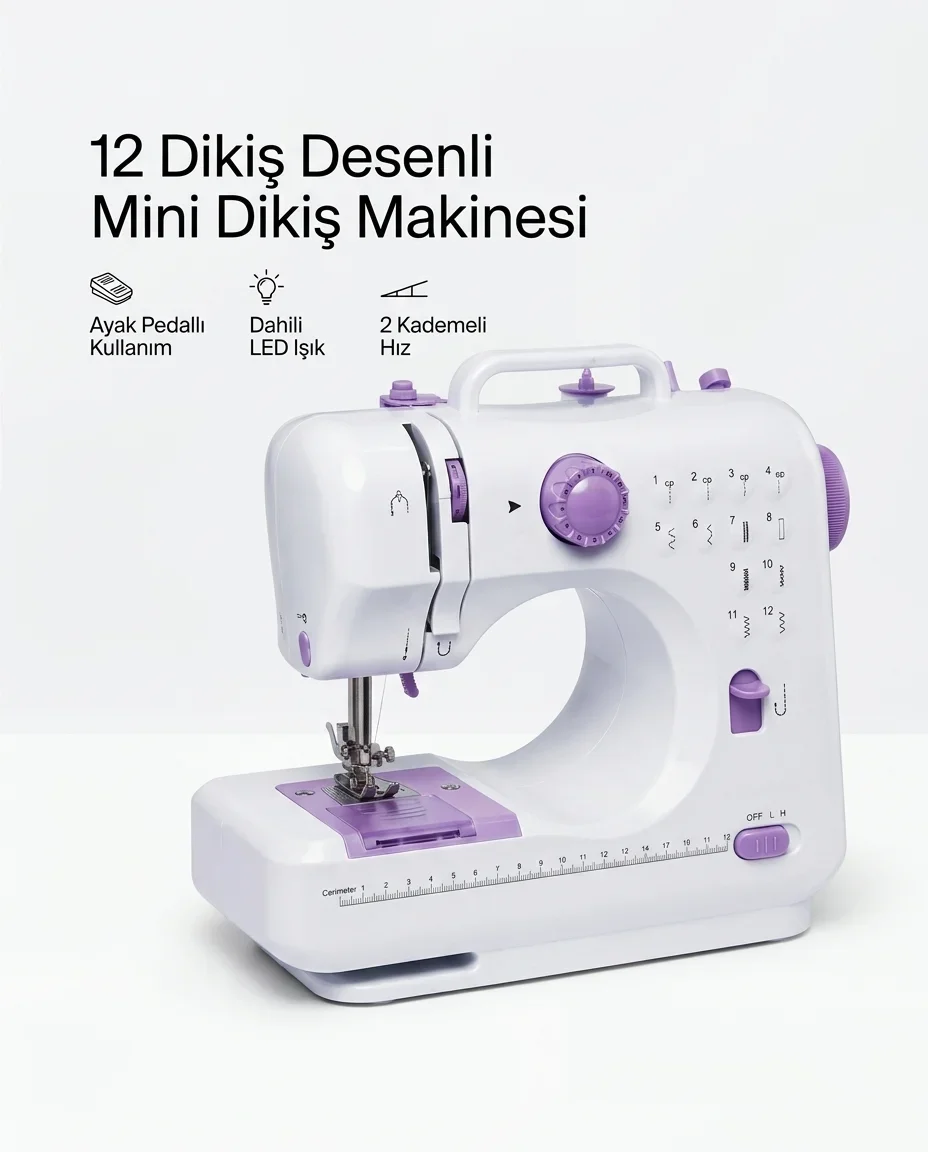 12 Farklı Dikiş Desenli Mini Dikiş Makinesi