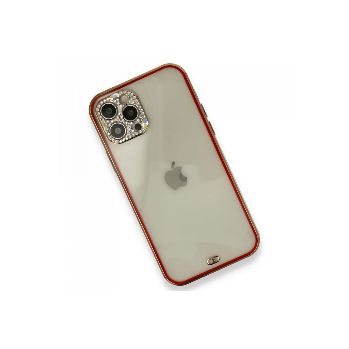 Apple İphone 12 Pro Kılıf Liva Taşlı Silikon - Kırmızı görsel 3