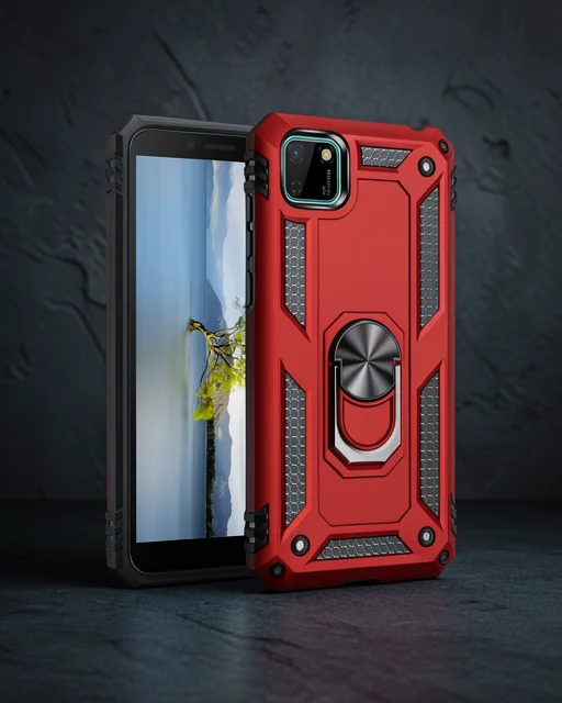 Huawei Y5p Kılıf Sofya Yüzüklü Silikon Kapak - Kırmızı