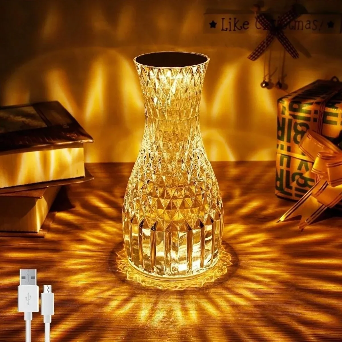 Sürahi Model USB Şarjlı Kumandalı 16 Farklı Işık Modlu Masa Üstü Kristal Akrilik Lamba Led görsel 3