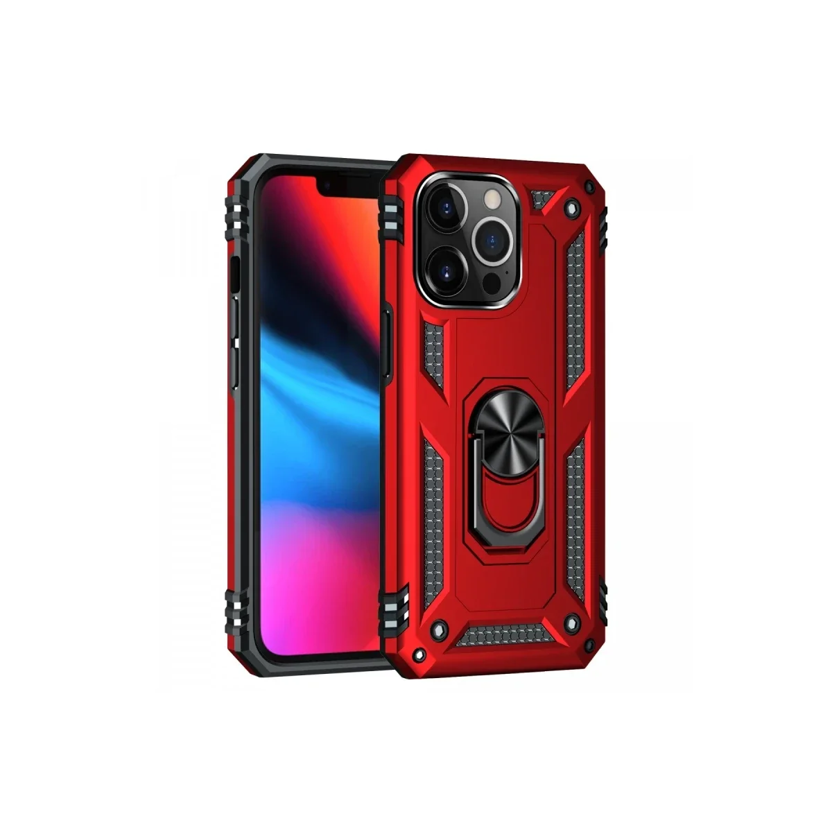 Apple iPhone 13 Pro Max Kılıf Sofya Yüzüklü Silikon Kapak - Kırmızı