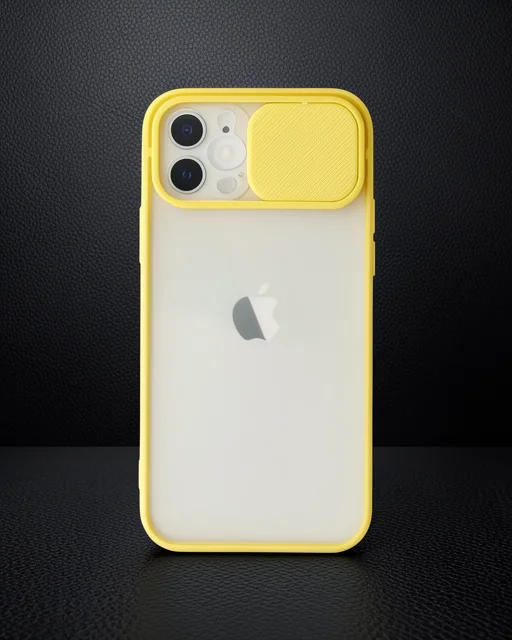 Apple İphone 12 Kılıf Palm Buzlu Kamera Sürgülü Silikon - Sarı