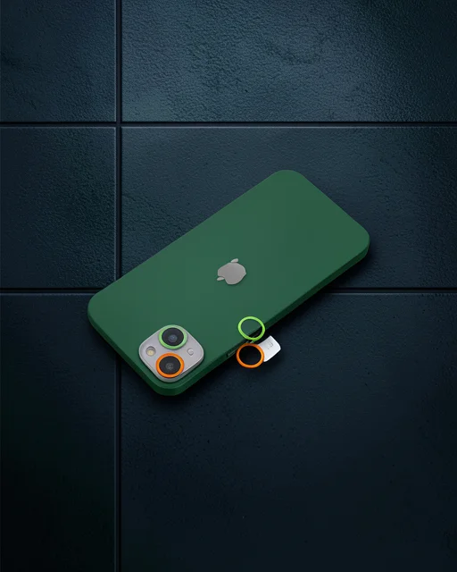 Apple İphone 13 Mini Renkli Kamera Lens Koruma Cam - Turuncu-yeşil