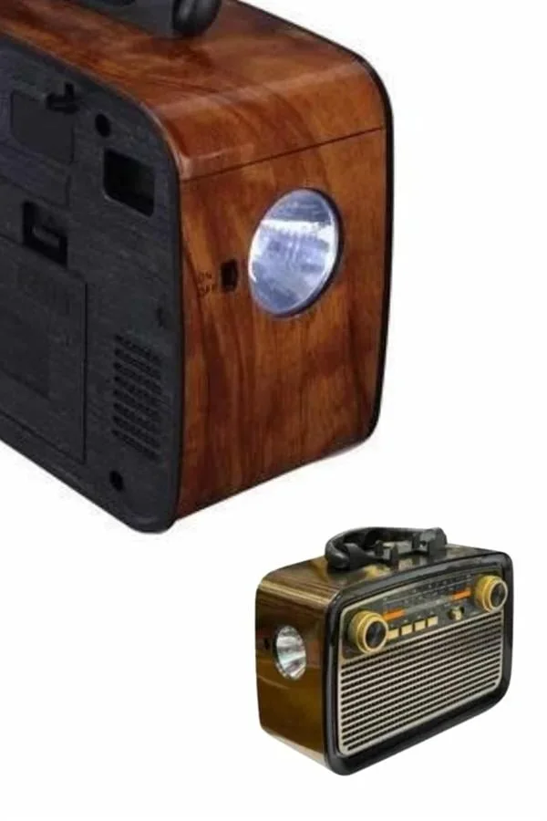 Nostaljik Görünümlü Ahşap Radyo TF SD USB Girişli Led Fener Işıklı görsel 4