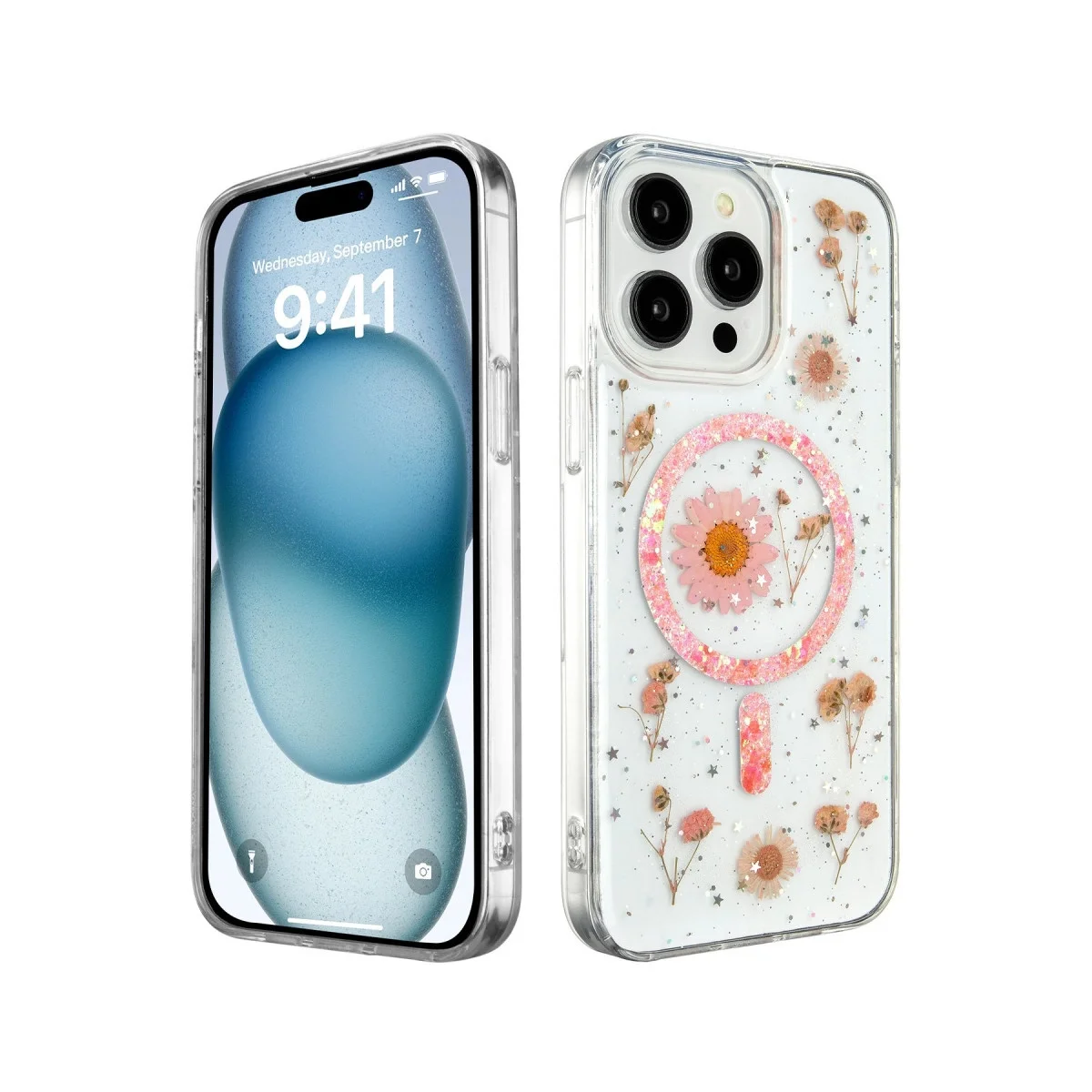 Apple İphone 14 Pro Kılıf Daisy Simli Magsafe Kapak - Pembe