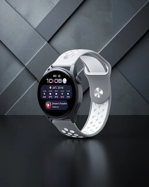 Watch 20mm Spor Delikli Kordon - Gri-beyaz