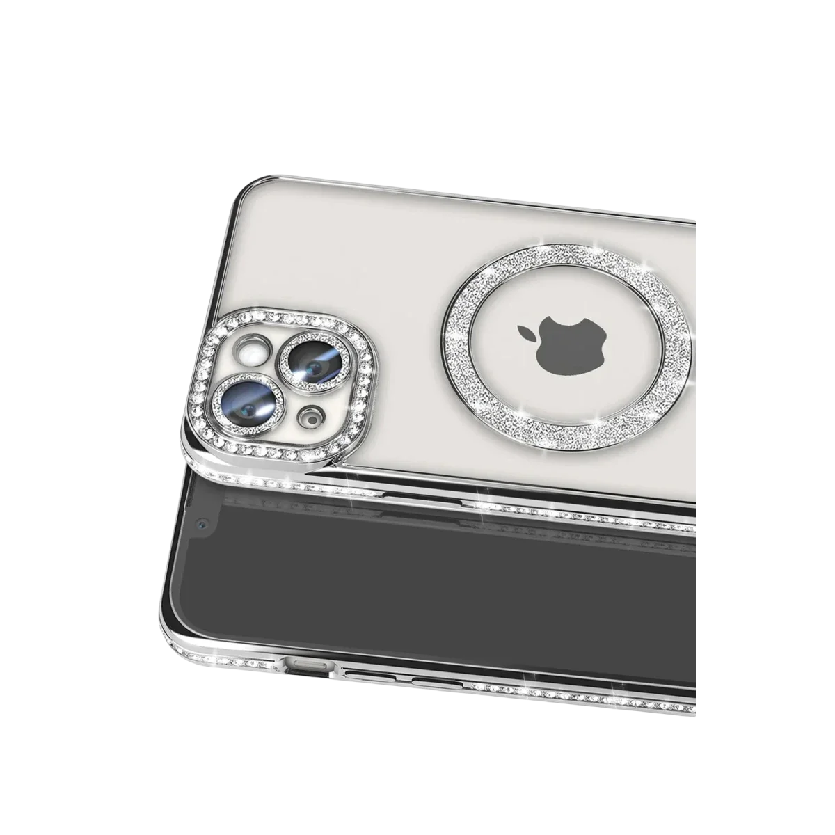 Apple iPhone 15 Kılıf Joke Simli Magneticsafe Kılıf - Gümüş görsel 2