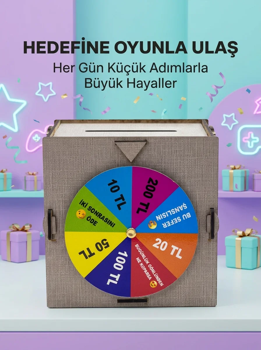 Şans Çarklı Hediyelik Tasarruf Kutusu Eğlenceli Para Biriktirme Oyun Dekoratif Ahşap Kumbara