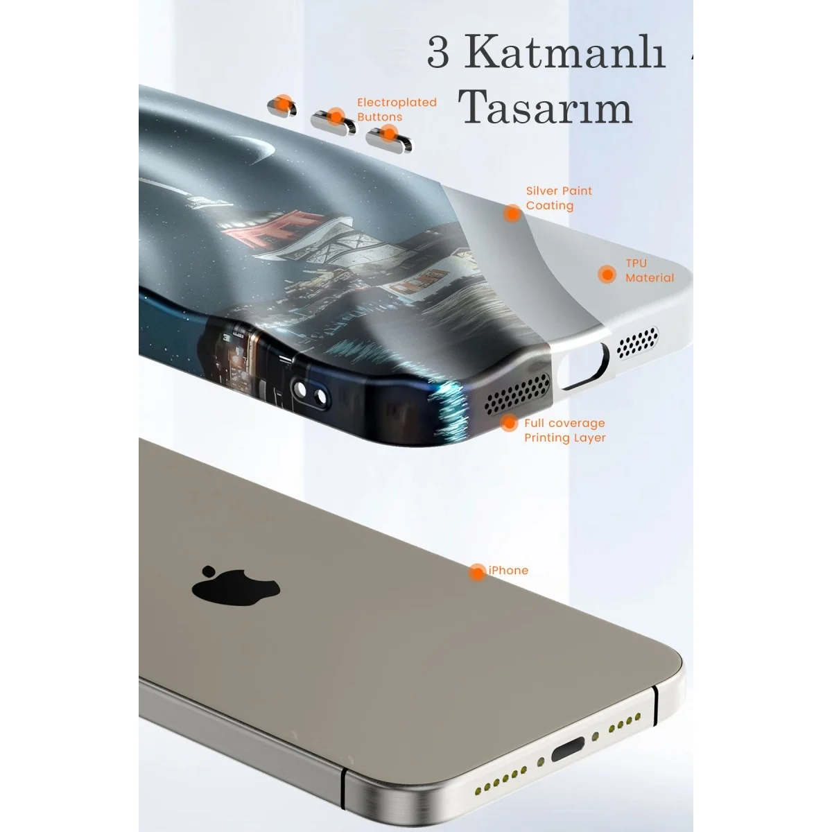 Apple İphone 14 Pro Kılıf Crew Desenli Kapak - Galata Kulesi görsel 4