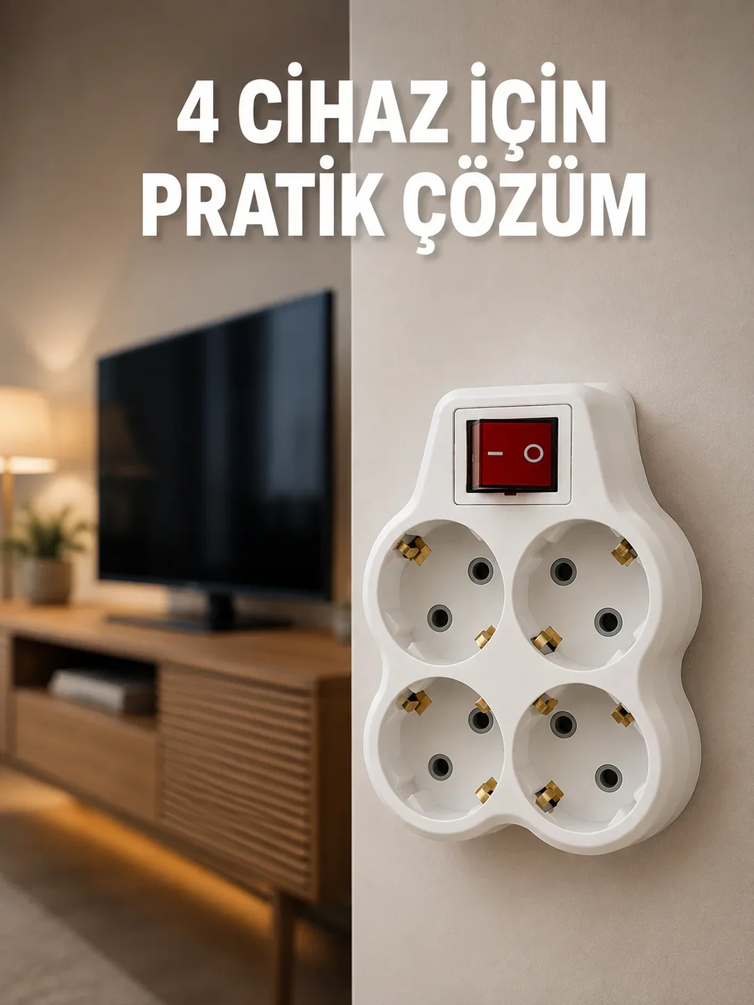 Kablosuz Duvar Tipi 4’lü Priz Çoklayıcı Anahtarlı Elektrik Priz Çoğaltıcı