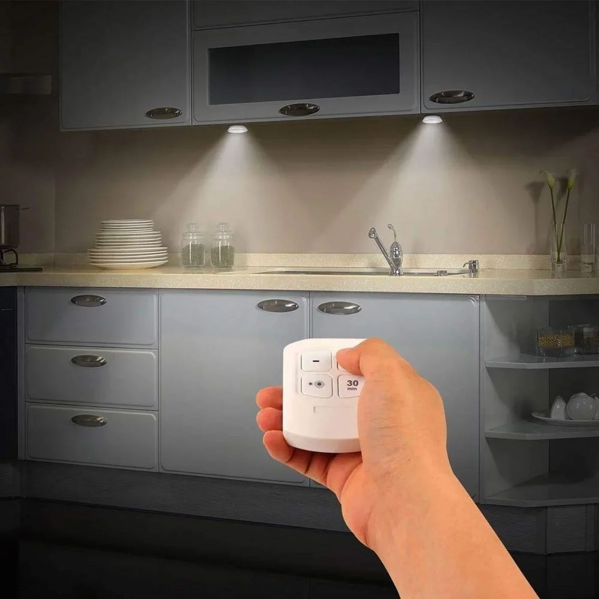 3lü Uzaktan Kumandalı Pilli Yapışkanlı Kablosuz Led Spot Lambalar görsel 5