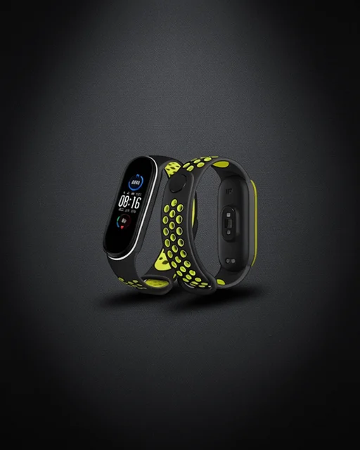 Xiaomi Mi Band 4 Spor Delikli Kordon - Siyah-yeşil-beyaz