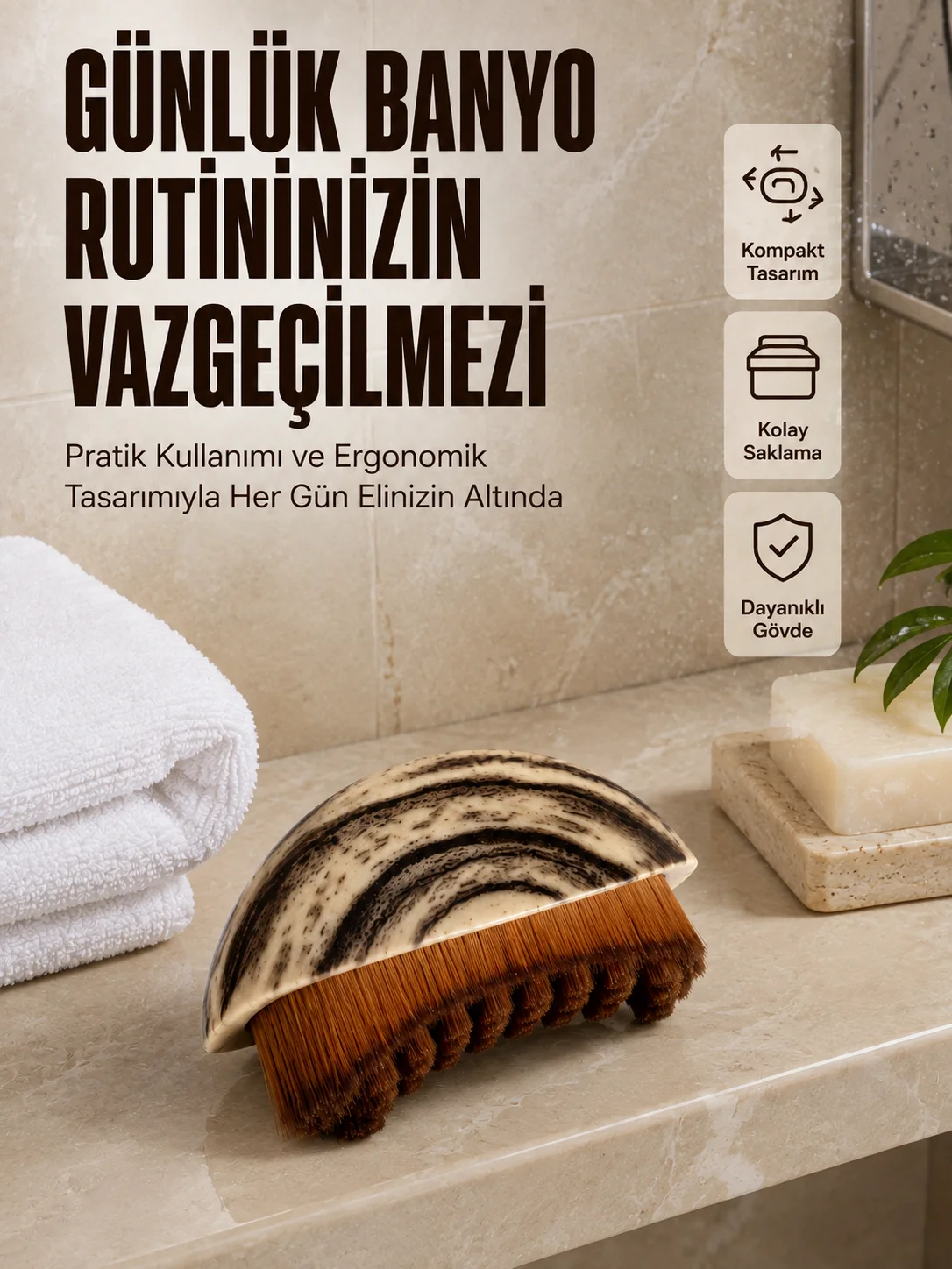 Masaj Fırçası Vücut Tezleme Fırçası Ahşap Desenli Yumuşak Kıllı Banyo Fırçası