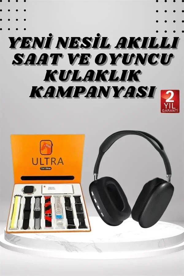 Kulak Üstü Kulaklık Pro9 ve Yeni Nesil Akıllı Saat Android ve İOS Uyumlu ANC Özelliği görsel 2