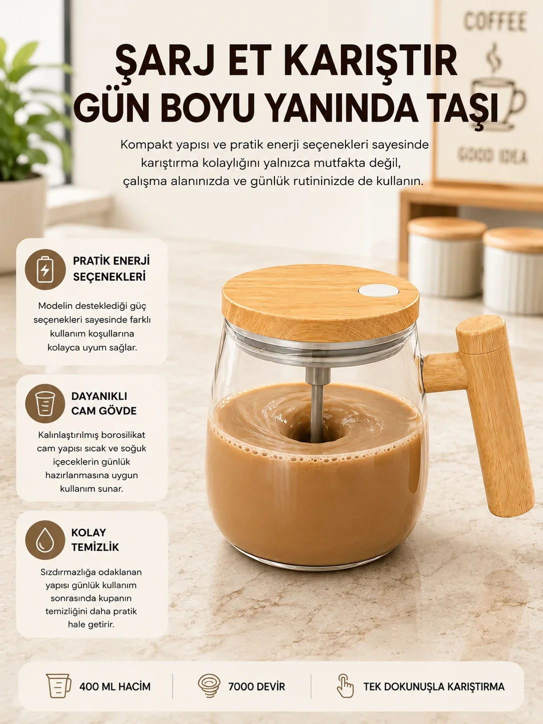 USB Şarjlı Akıllı Karıştırıcı Kupa IP6 Su Sızdırmaz Yeni Nesil