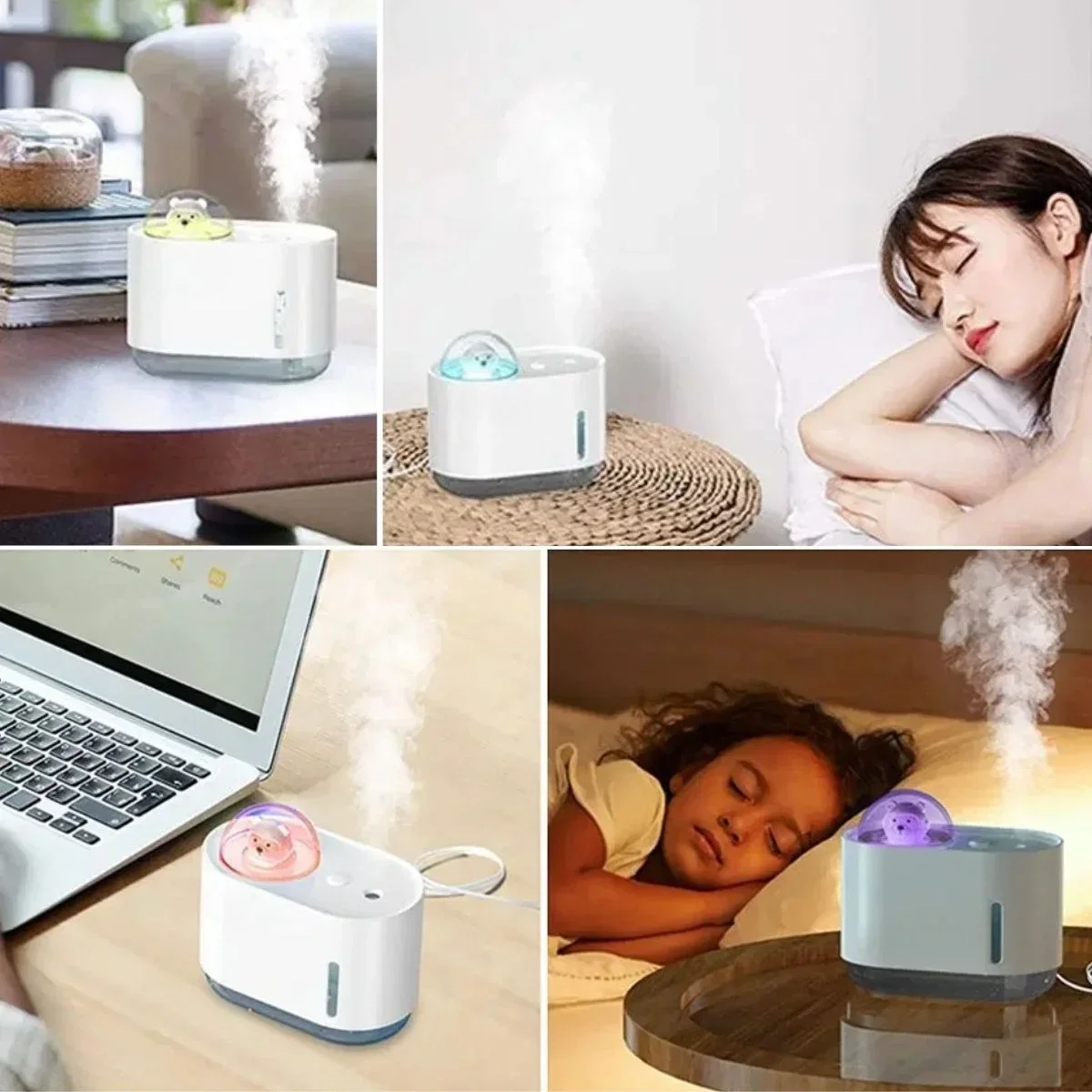 Uzay Ayısı 300 ML USB Hava Nemlendirici – LED Işıklı Masaüstü Buhar Makinesi, Yatak Odası & Çocuk Odası İçin Ortam Nemlendirici görsel 2