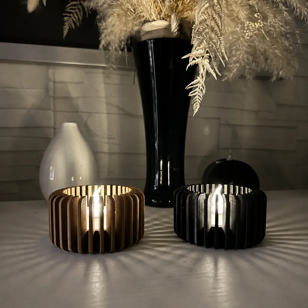 3D Baskı Modern Çizgili Mumluk - Tealight Mumluk (1 Adet)-Kahverengi görsel 2