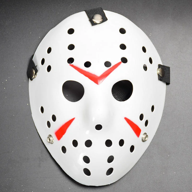 Beyaz Renk Kırmızı Çizgili Tam Yüz Hokey Jason Maskesi Hannibal Maskesi görsel 2