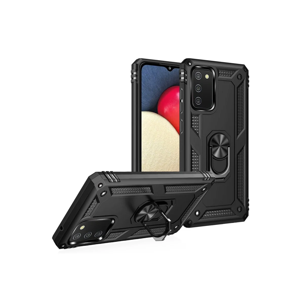 Samsung Galaxy A03s Kılıf Sofya Yüzüklü Silikon Kapak - Siyah görsel 2