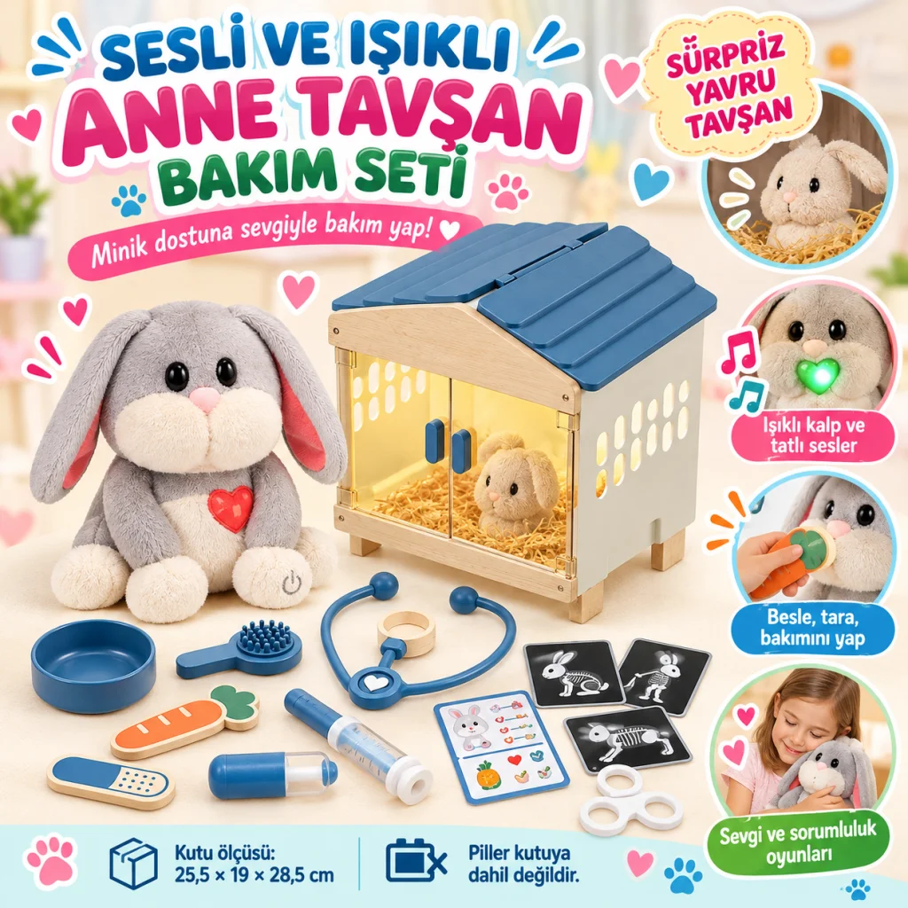 Sesli ve Işıklı Anne Tavşan Bakım Seti görsel 3