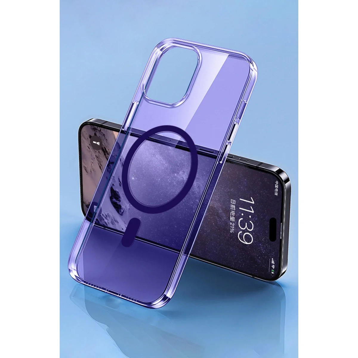 Apple İphone 14 Pro Max Kılıf Tron Şeffaf Magsafe Kapak - Derin Mor görsel 3