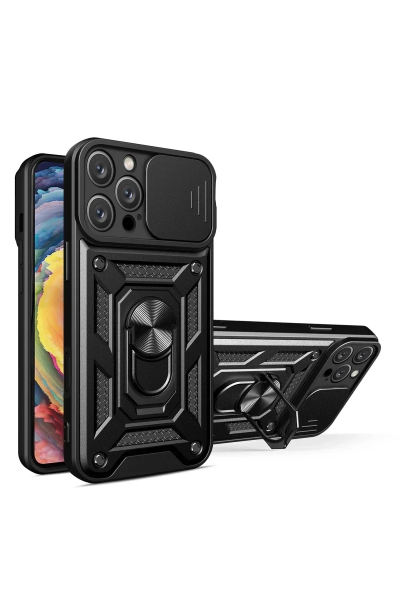Apple iPhone 16 Pro Kılıf Pars Lens Yüzüklü Silikon - Siyah