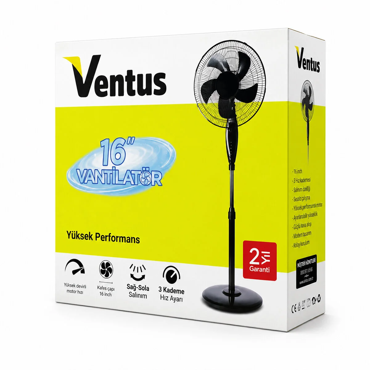 16 Inc İnç Ev Tipi Ayaklı Vantilatör 45W 5 Pls.pervane 3 Kademe Hız Fan görsel 3