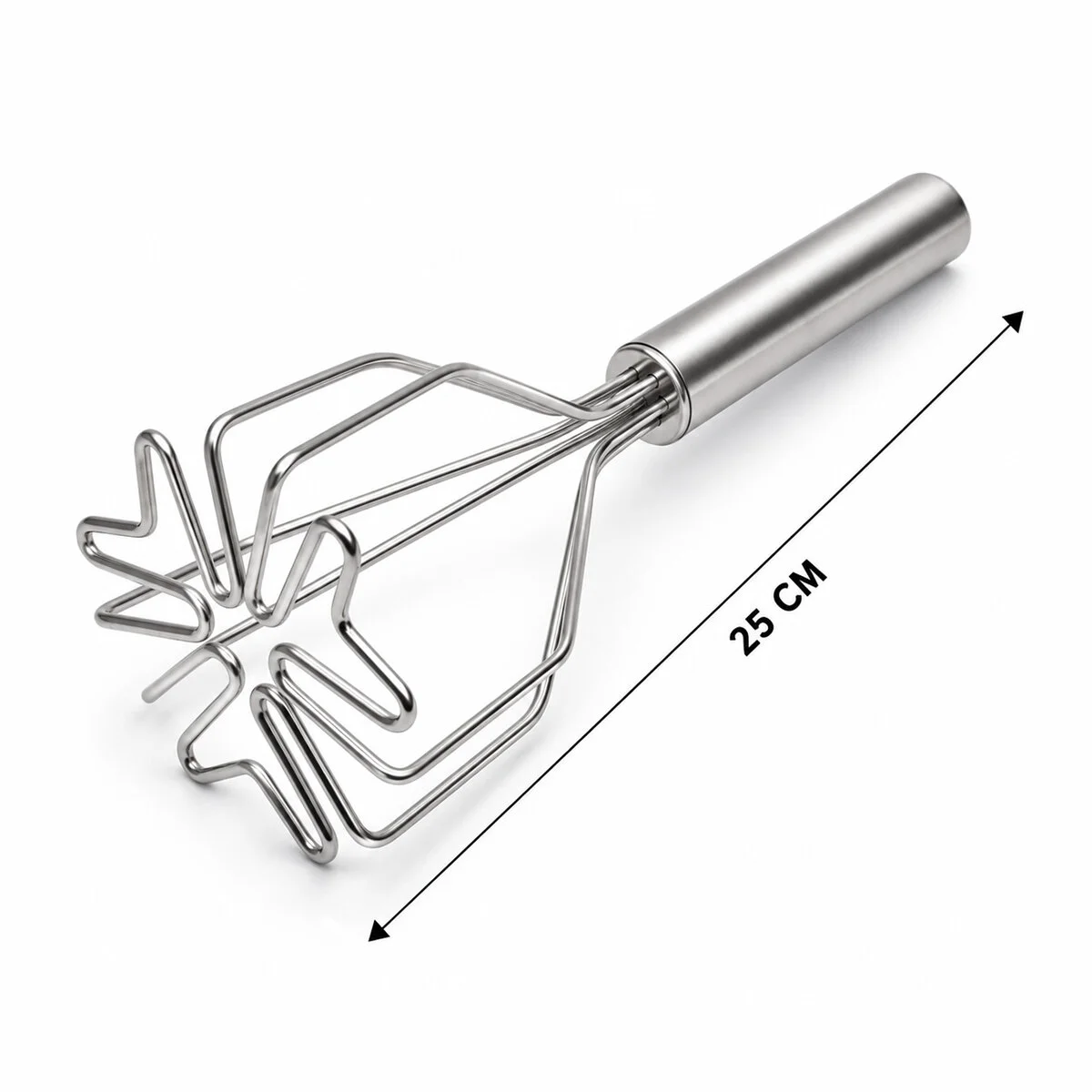 Kalp Şekil Çap: 9CM Krom SAPLI=12CM Metal Patates Ezici Toplam Uzunluk: 26CM