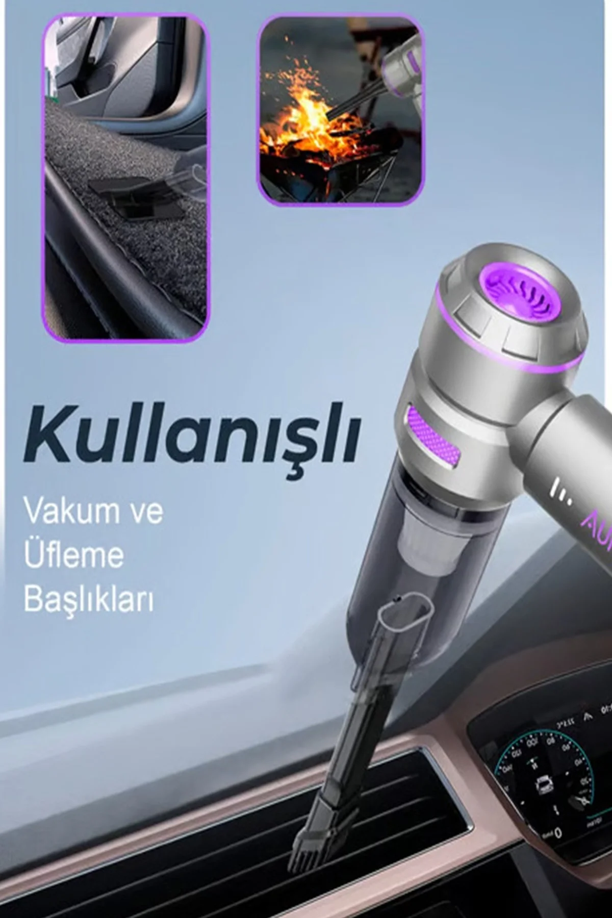Kablosuz Taşınabilir Araç İçi El Süpürgesi 17000pa Güçlü Vakum 4’ü 1 Arada Çok Amaçlı Tezlik görsel 5