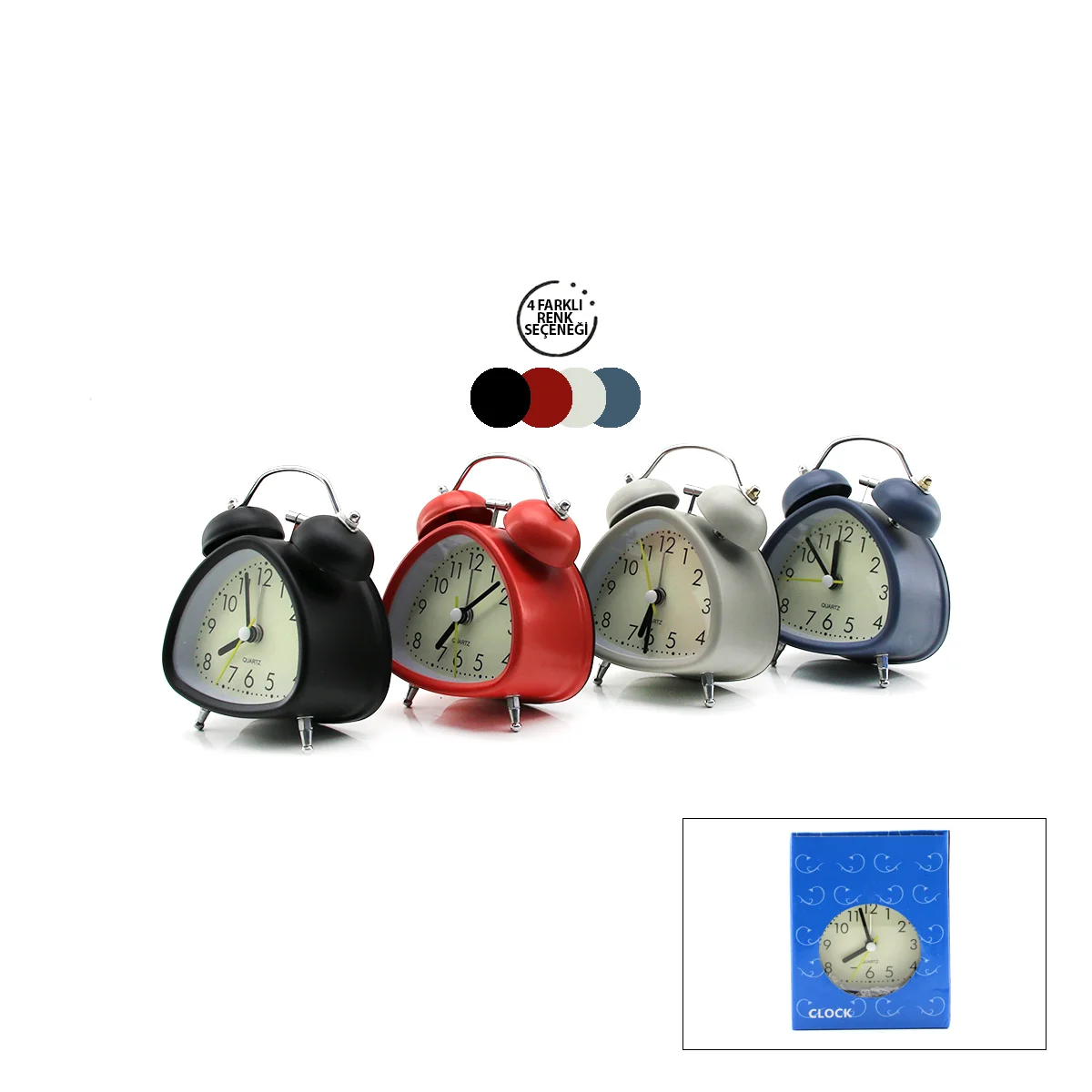 Twin Bell Metal Masa Çalar Saat - Pilli, Işıklı (Çap 7.2 cm) görsel 3