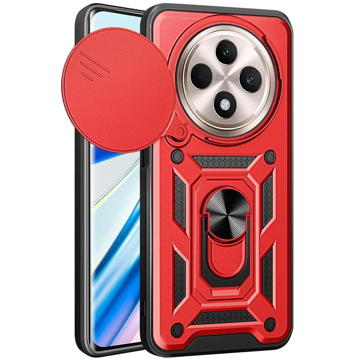 Xiaomi Redmi 14C Kılıf Pars Lens Yüzüklü Silikon - Kırmızı