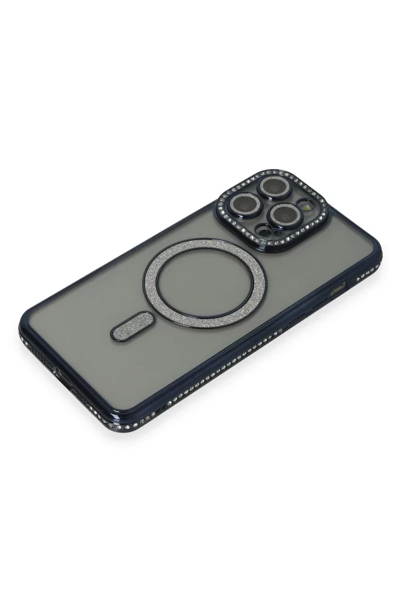 Apple iPhone 14 Pro Kılıf Joke Simli Magneticsafe Kılıf - Lacivert görsel 3