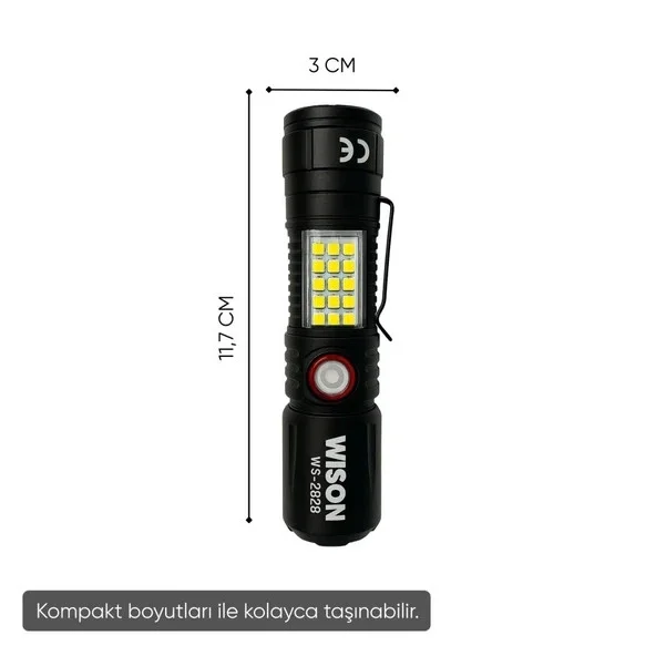 WS-2828 1000 Lümen Mıknatıslı USB Şarjlı El Feneri görsel 3