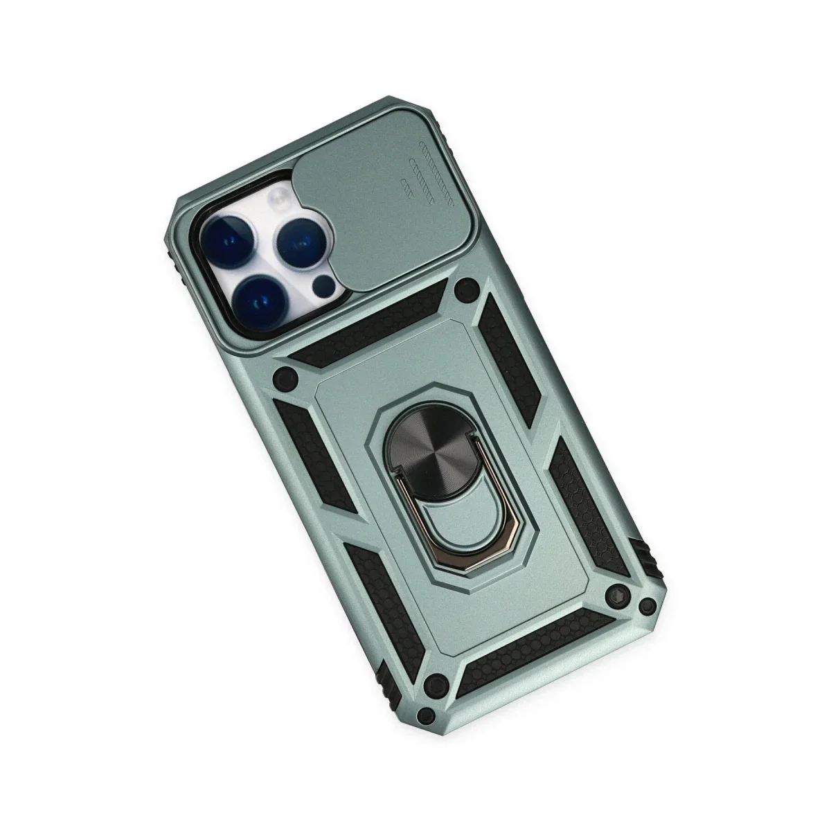 Apple iPhone 14 Pro Kılıf Pars Lens Yüzüklü Silikon - Yeşil görsel 3