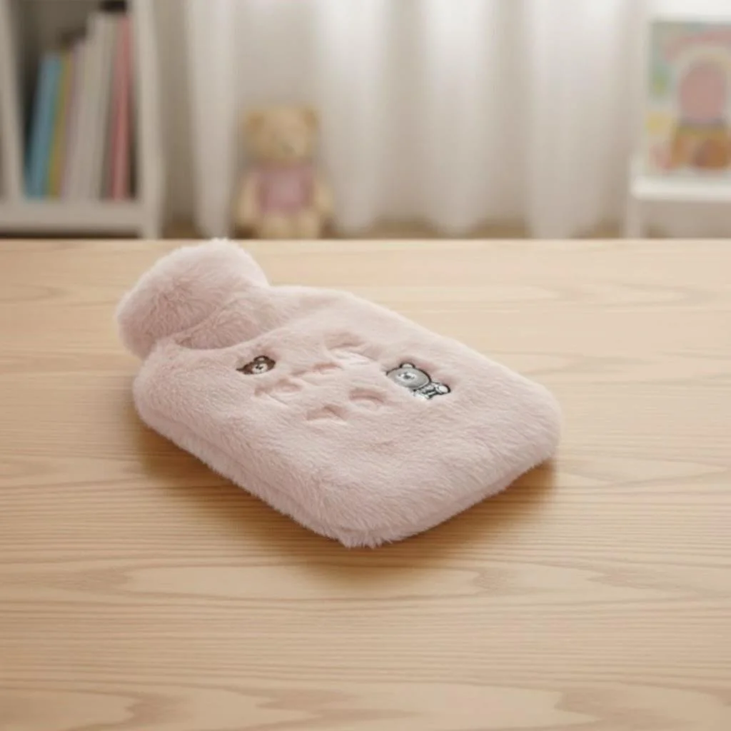 Işıklı Ayıcıklı Figürlü Pembe Peluş Sıcak Su Torbası 1 Lt – Yumuşak Kılıf, Uzun Süre Sıcak Tutan Termal Su Torbası görsel 5