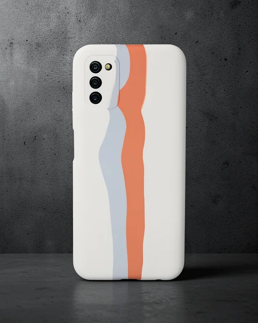 Samsung Galaxy A03s Kılıf Ebruli Lansman Silikon - Beyaz-turuncu