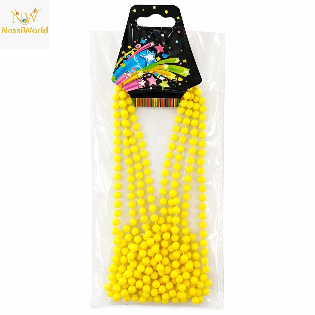Neon Sarı Boncuk Kolye 80 cm – Retro 80’ler 90’lar Parti Aksesuarı